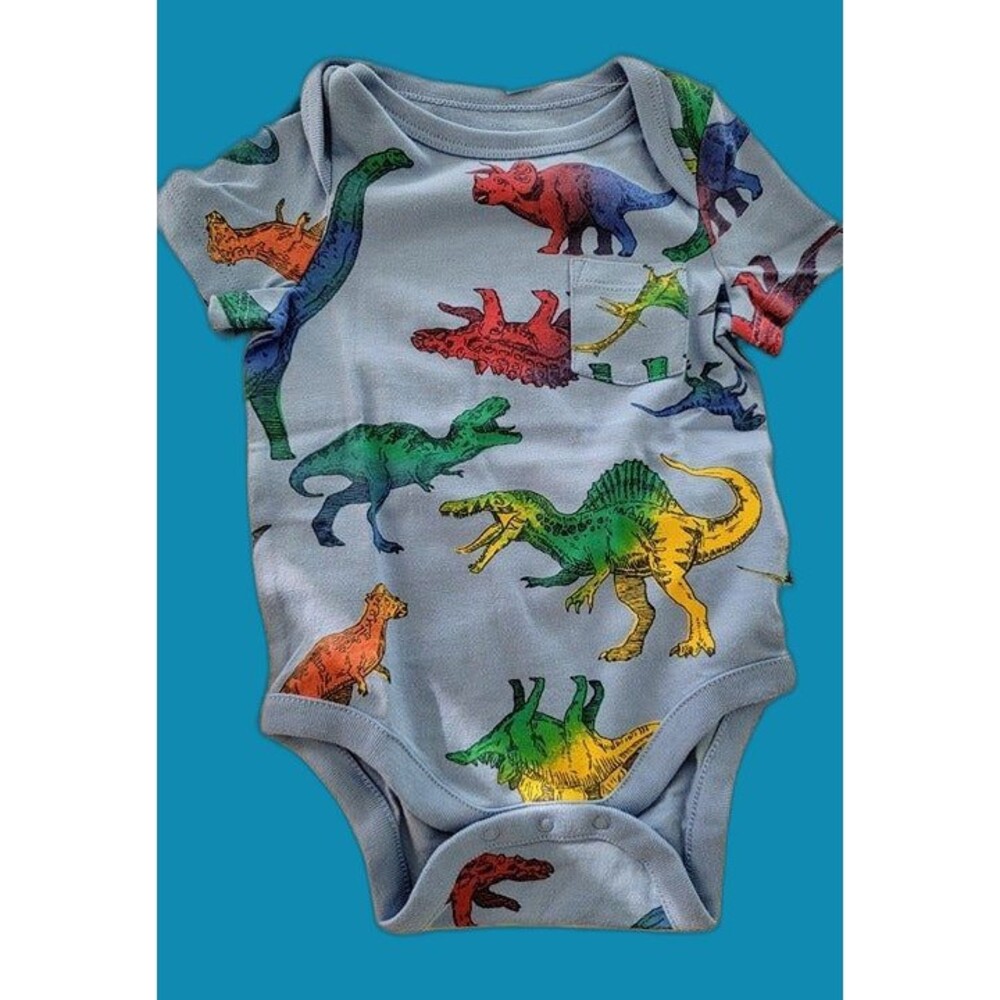 Baby Gap Unisex Blue Dinosaur Graphic One Piece SS Bodysuit 18-24mos New